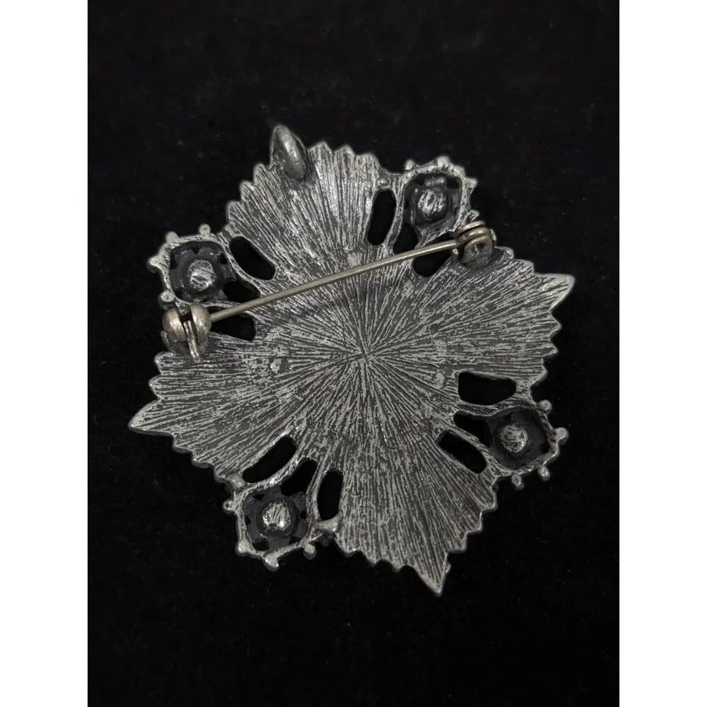 Retro Art Deco‎ Gray Metallic Faux Pearl Crystal Medallion Cross Brooch Pin